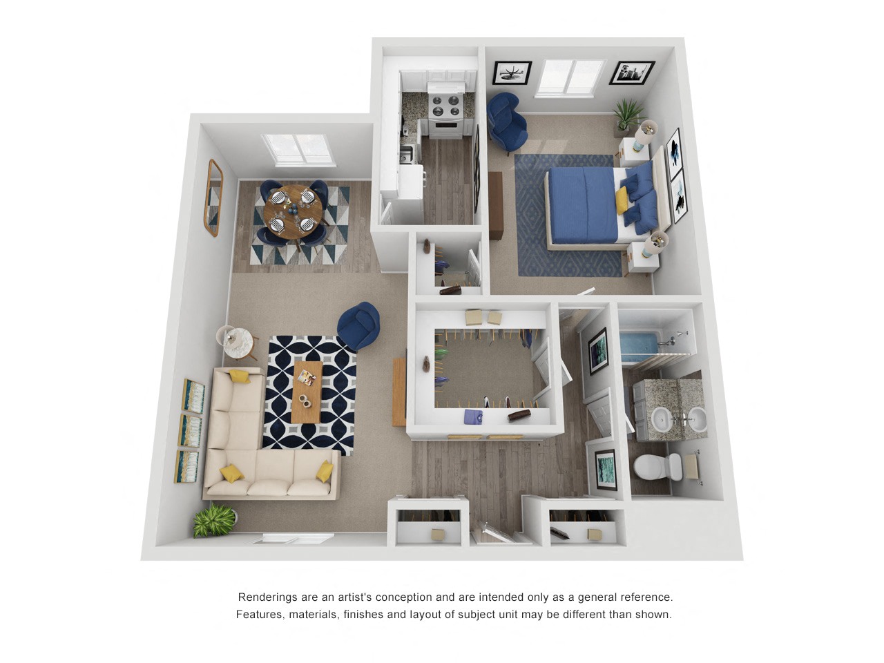 Floor plan for 1 bed, 1 bath, 760 sqft